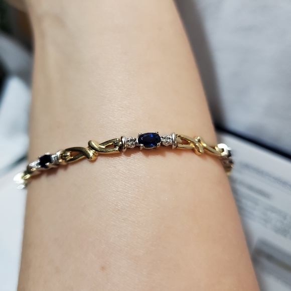 Gold blue sapphire and diamond bracelet - Picture 8 of 8